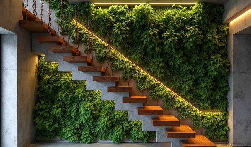 Vertical Grass Wall Decor for Staircase 