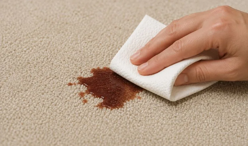 Blot carpet spills immediately to prevent permanent stains