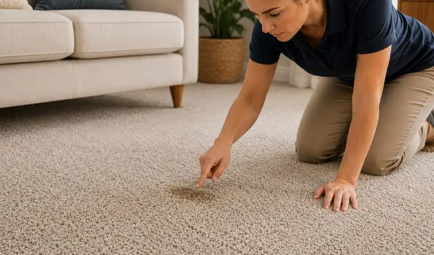 Examine carpet stains and repeat cleaning if needed