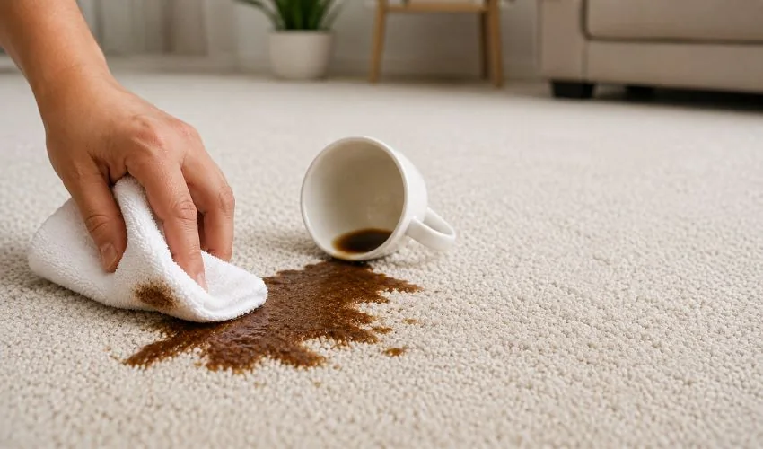 Immediate stain removal process on carpet surface