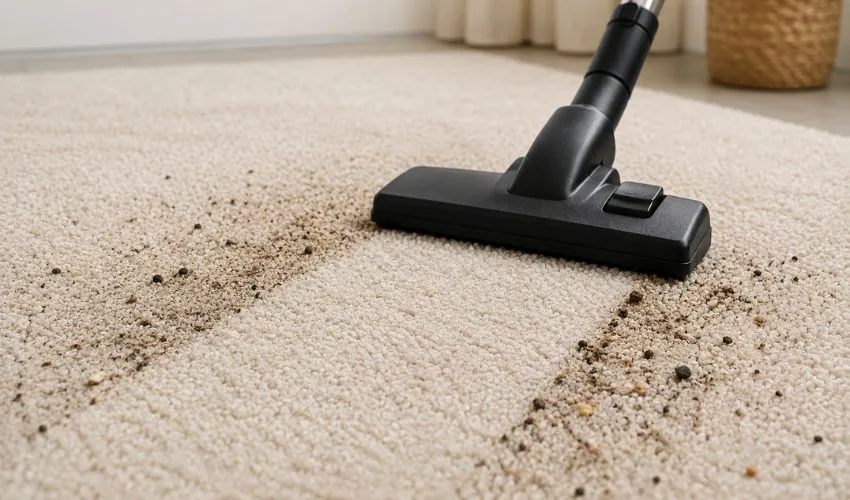 Remove loose dirt and debris before carpet cleaning