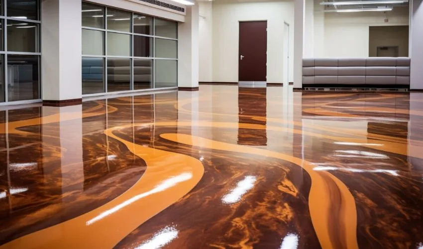 Glossy epoxy flooring finish in modern space