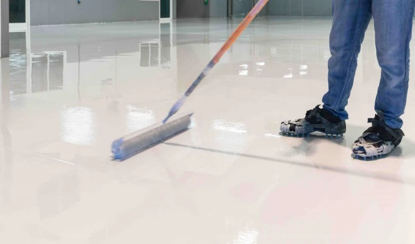 Glossy epoxy flooring installed in modern space