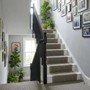 Warm Beige Herringbone Stair Carpet