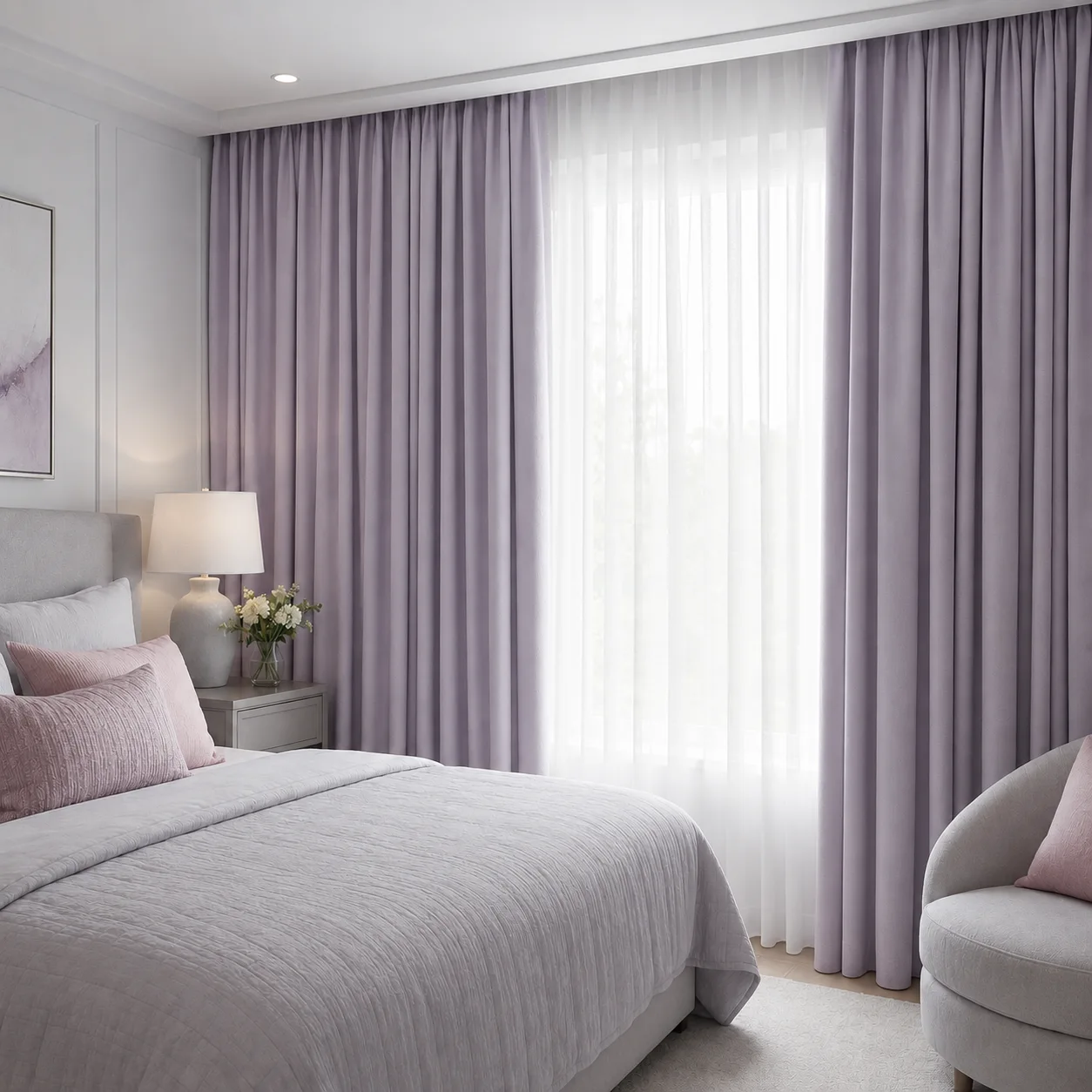 Lavender curtains providing privacy and comfortable natural light control