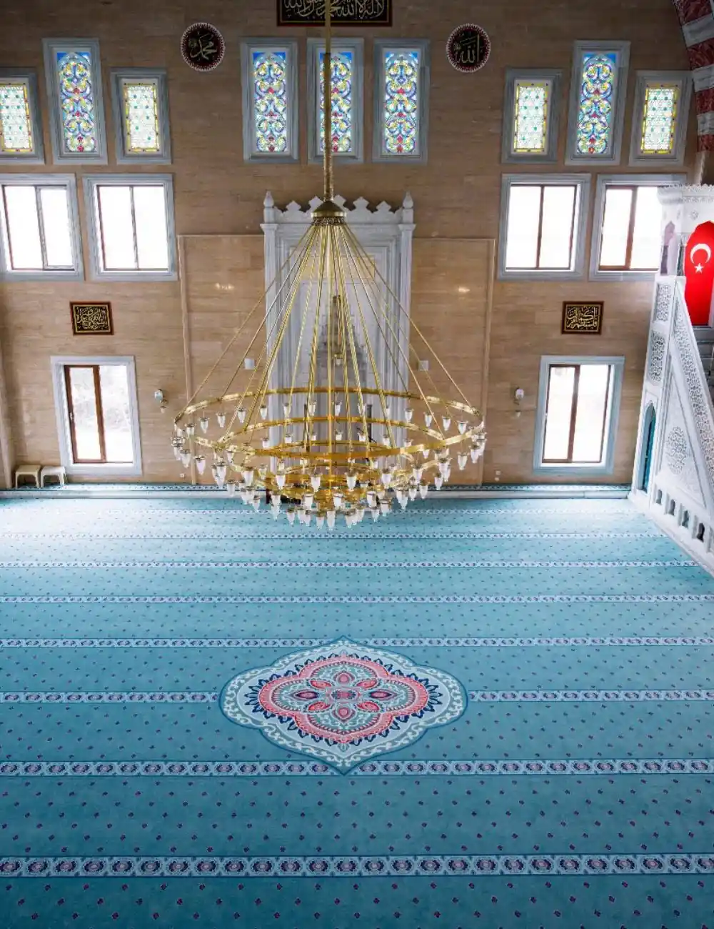 Premium royal mosque carpet installation in Dubai