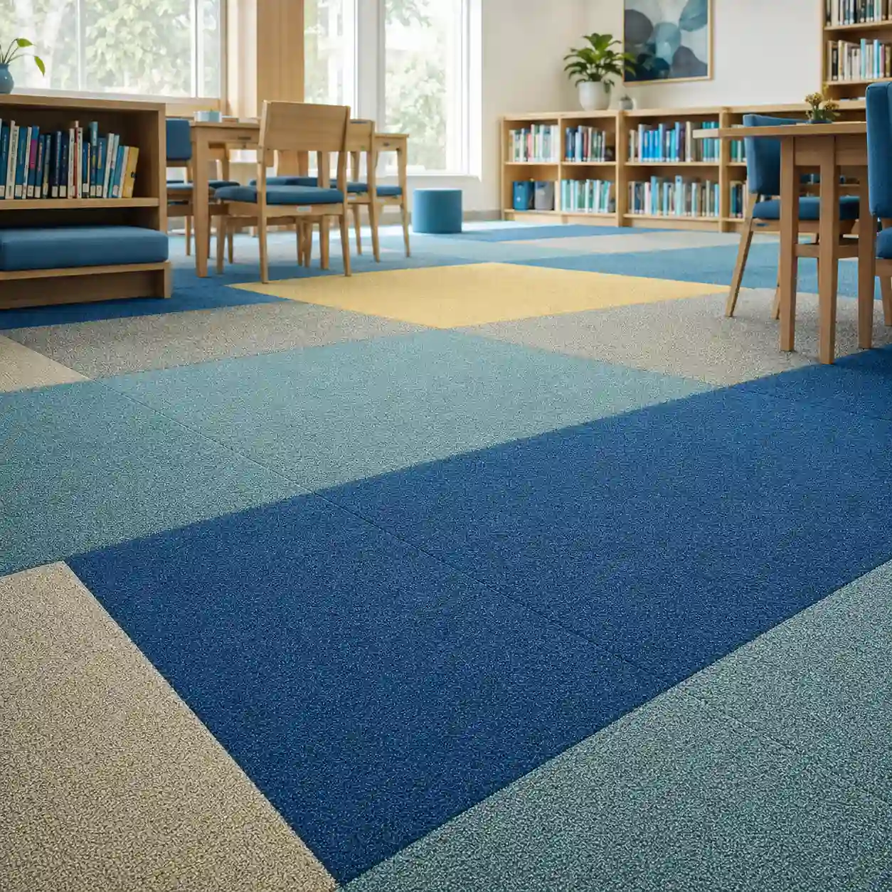 Modern carpet tiles fitted throughout a retail clothing showroom