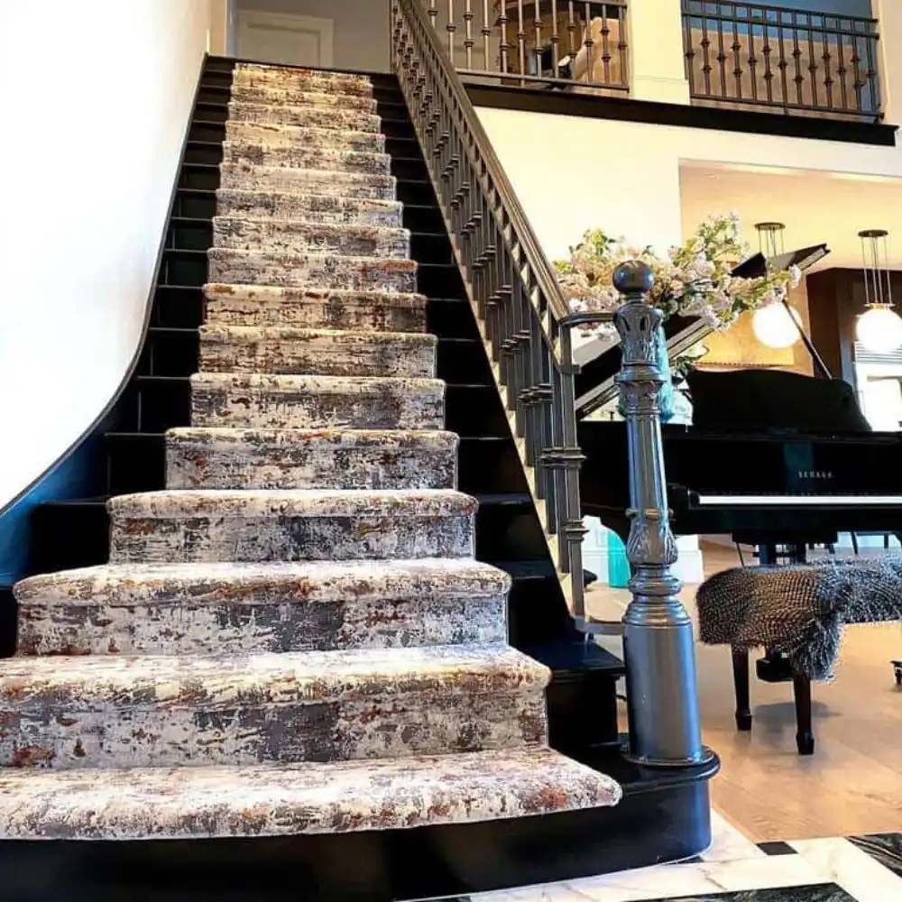 Stair carpet installation on wood stairs Dubai