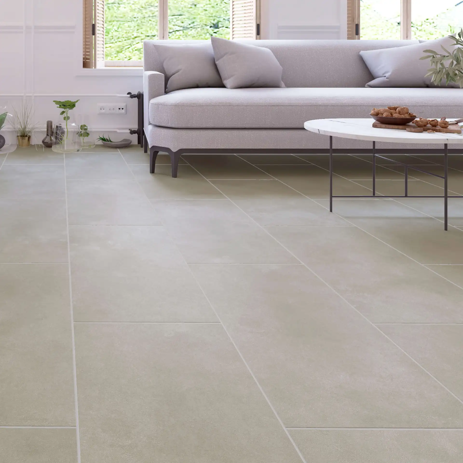 Beige Marble Pre-Grouted Tile Effect SPC Vinyl Flooring