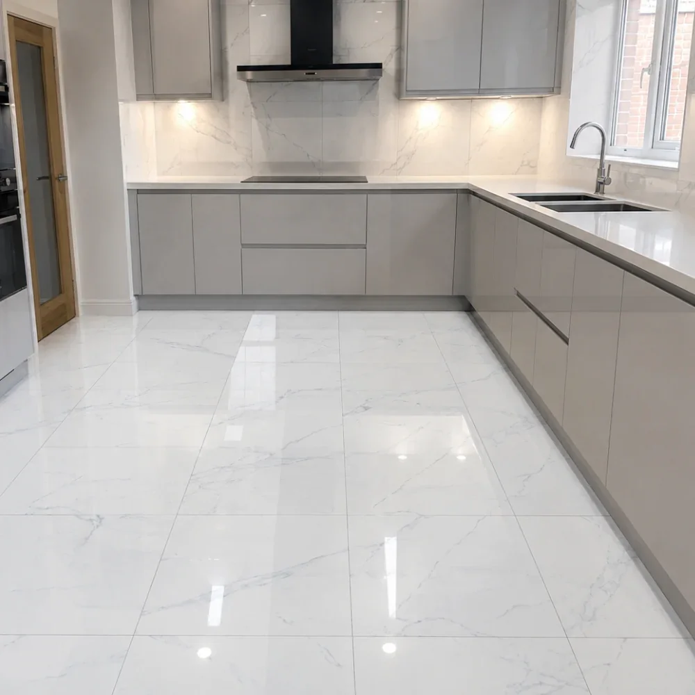 Spider Satwario Marble Effect Gloss Porcelain 60x60cm Kitchen Floor Tile
